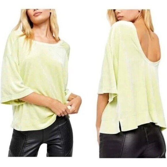 Free People We The Free Light Sherbet Green Velour Slouchy Oversized Top Large - Picture 1 of 6